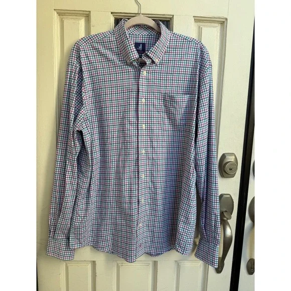 Johnnie O Prep Performance Long Sleeve Gingham Button Down Shirt Mens Size Large - Picture 2 of 6